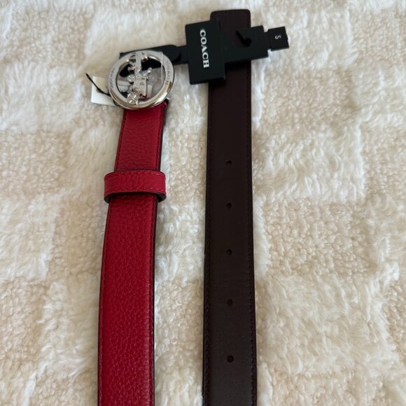 NWT! Coach Women\'s Horse and Carriage Silver Buckle Belt In Red Size S F78181 main image 3